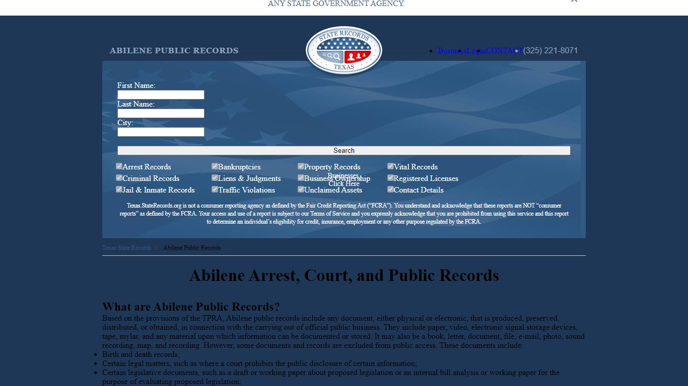 Abilene Arrest and Public Records | Texas.StateRecords.org